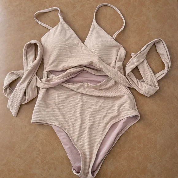 Aerie beige One Piece Swimsuit Small Wrap - Picture 2 of 3